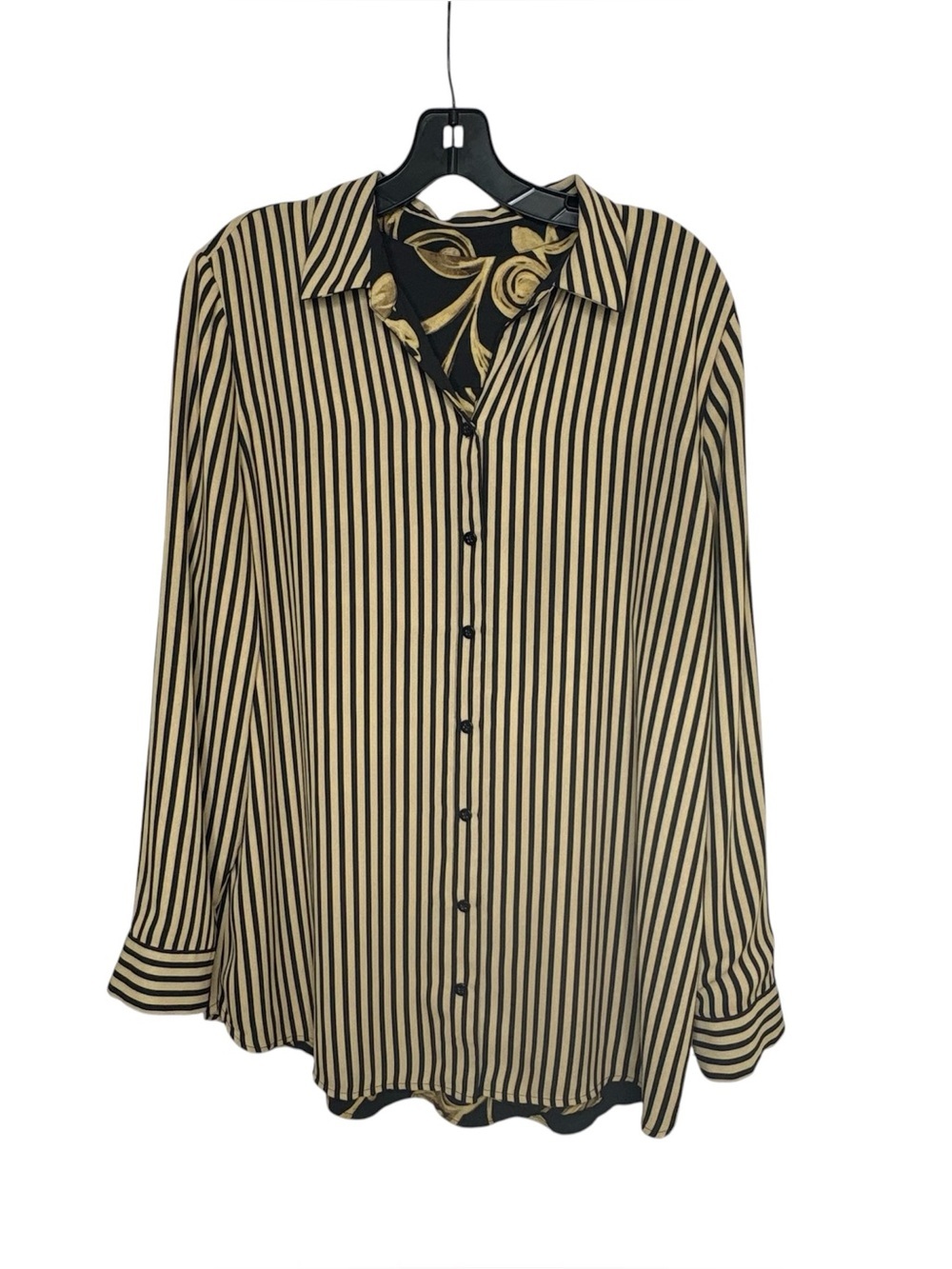 Chico's Black & Gold Reversible Button Up Timeless Classic Shirt Size 2 Large - Picture 2 of 16